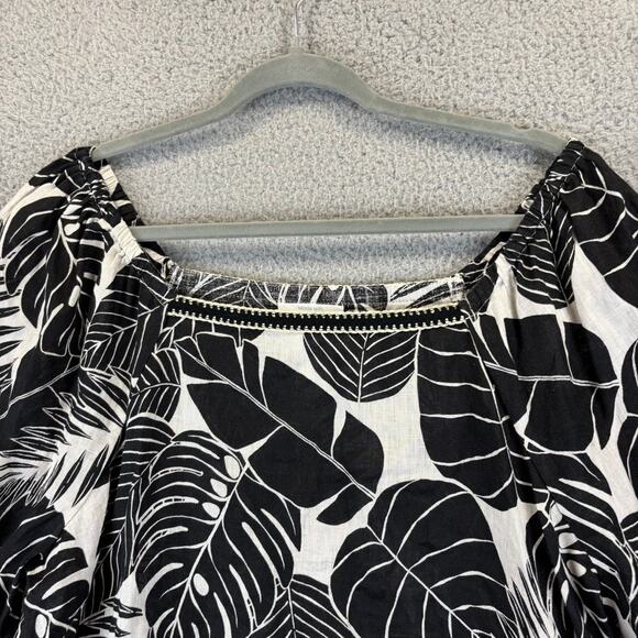 Cynthia Rowley 100% Linen Top Large Boho Natural Tropical Floral Off Shoulder - Picture 2 of 10